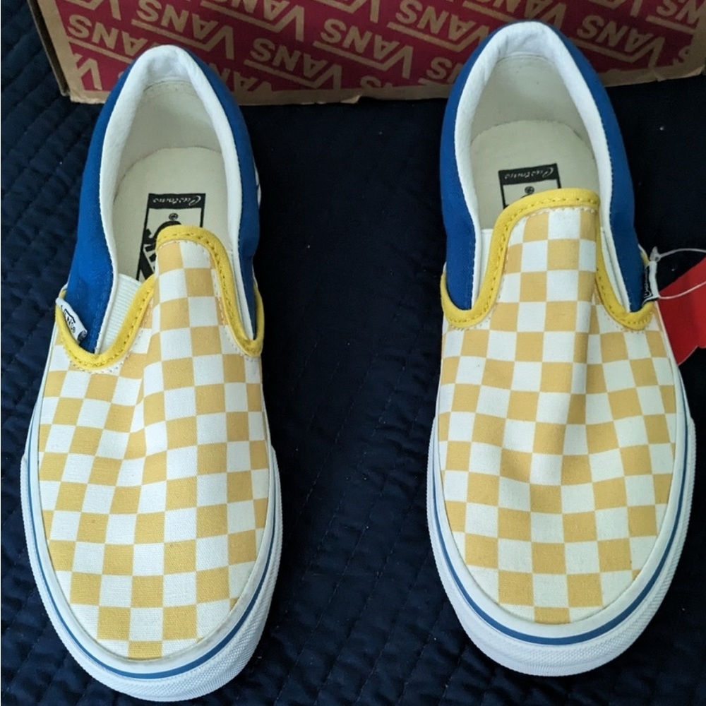 Vans Classic Slip On Women 6.5 Custom Yellow Blue and White 042025
